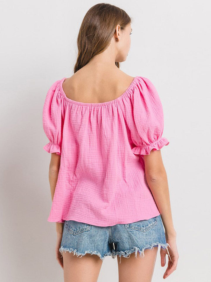 WOMEN'S SHORT PUFF SLEEVE TUNIC BLOUSE TOP