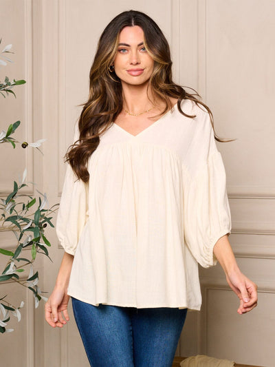 WOMEN'S 3/4 SLEEVE V-NECK LOOSE FIT TUNIC TOP