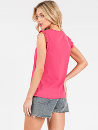 WOMEN'S RUFFLE SLEEVE RIBBED TANK TOP