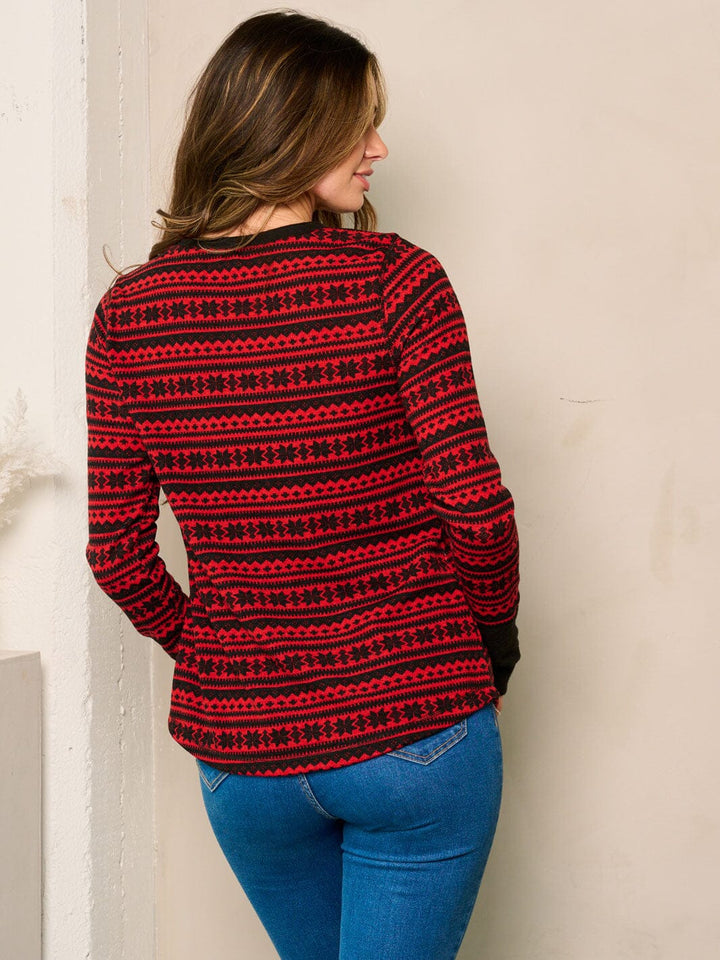 WOMEN'S LONG SLEEVES COLORBLOCK PRINTED TOP