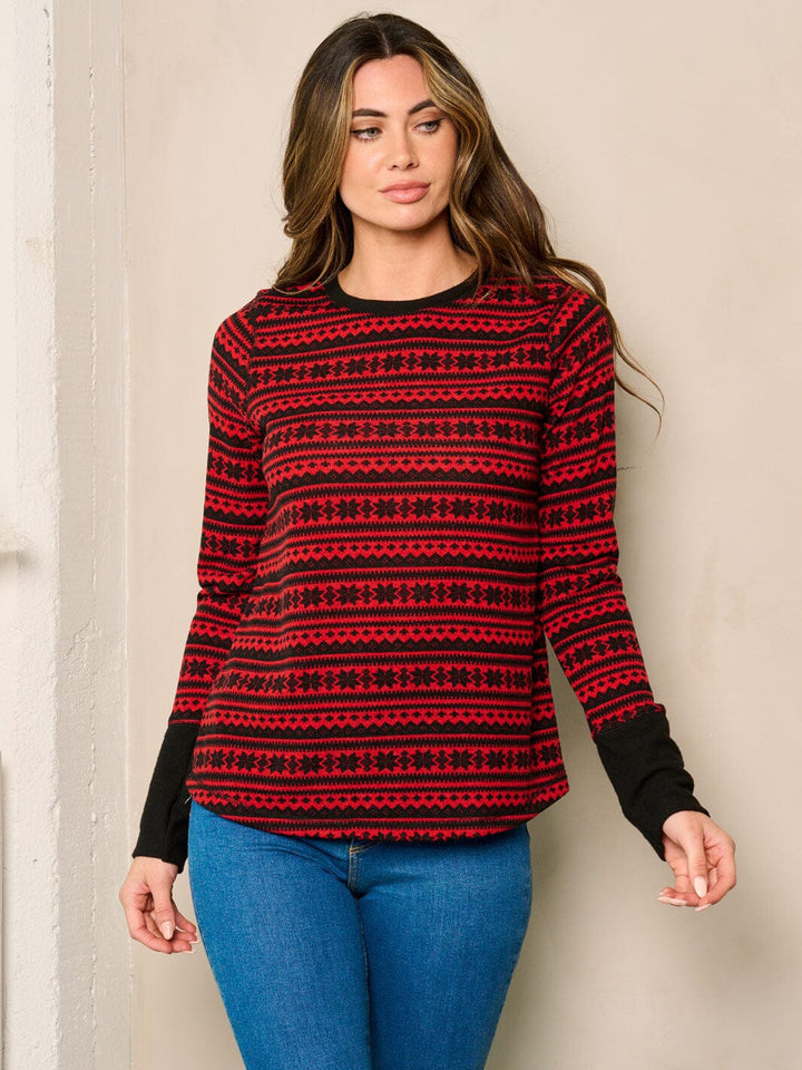 WOMEN'S LONG SLEEVES COLORBLOCK PRINTED TOP