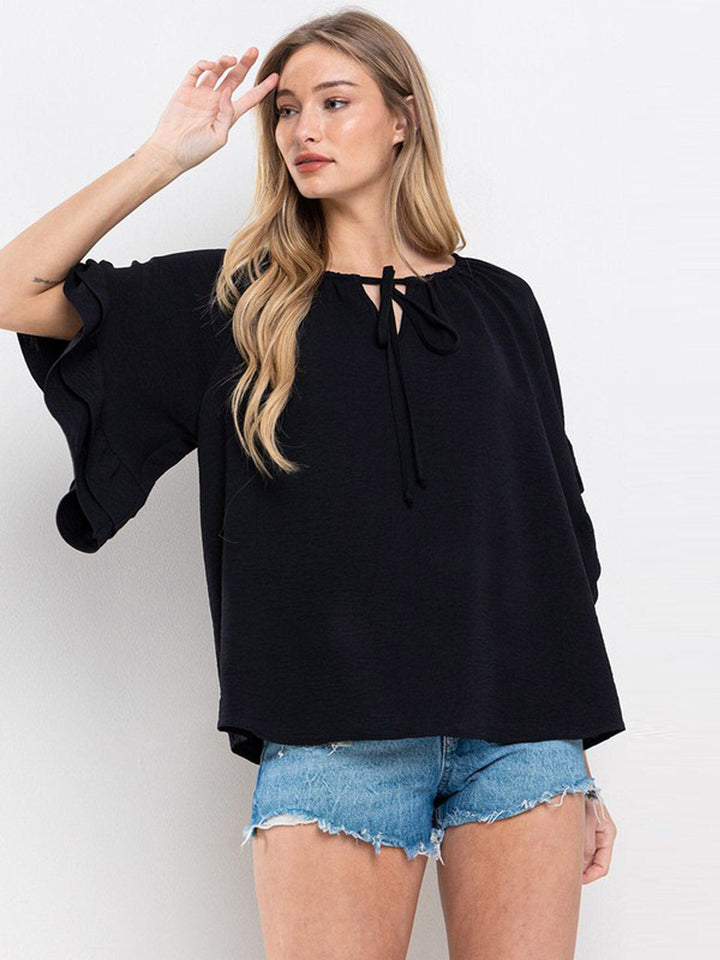 WOMEN'S SHORT RUFFLE SLEEVE TUNIC BLOUSE TOP