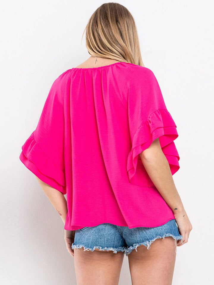 WOMEN'S SHORT RUFFLE SLEEVE TUNIC BLOUSE TOP