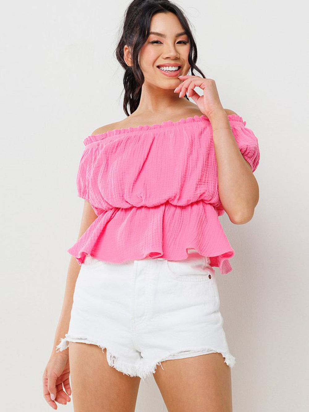 WOMEN'S OFF SHOULDER PEPLUM TOP