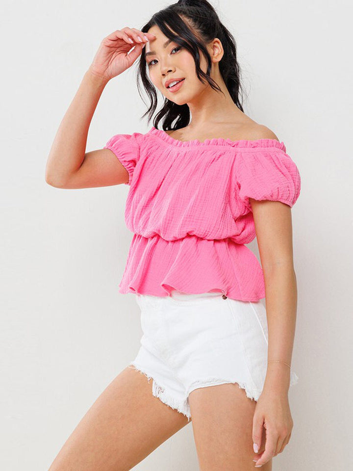WOMEN'S OFF SHOULDER PEPLUM TOP