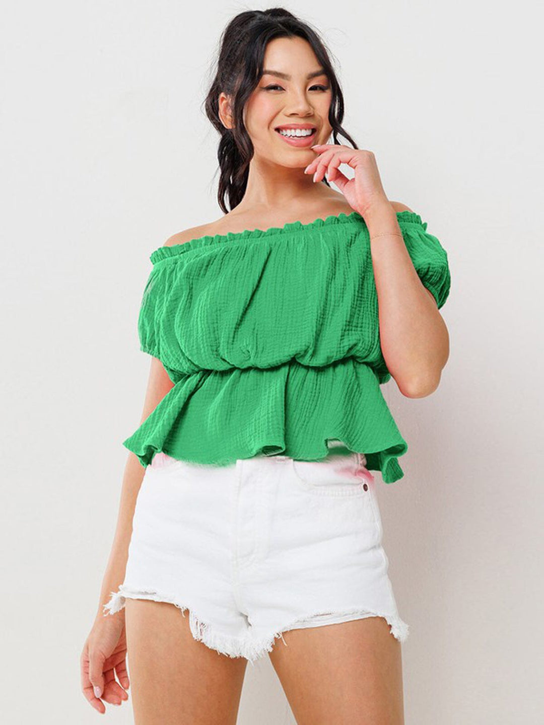 WOMEN'S OFF SHOULDER PEPLUM TOP