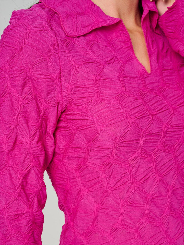 WOMEN'S LONG SLEEVE V-NECK WAFFLE DETAILED BLOUSE