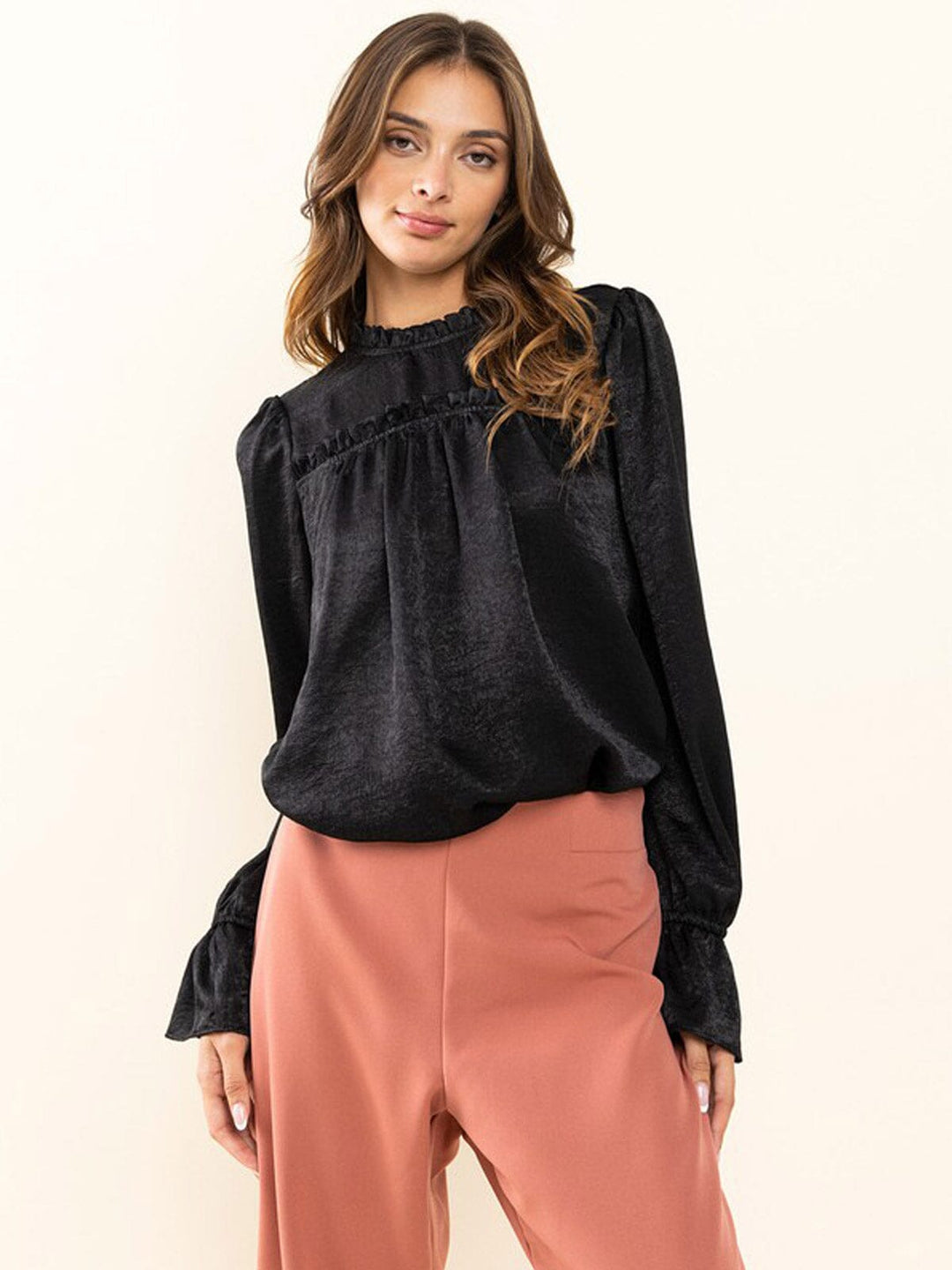WOMEN'S LONG SLEEVE SOLID BLOUSE TOP