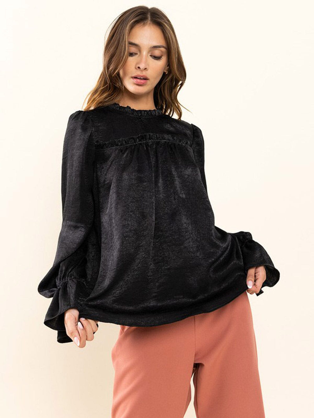WOMEN'S LONG SLEEVE SOLID BLOUSE TOP