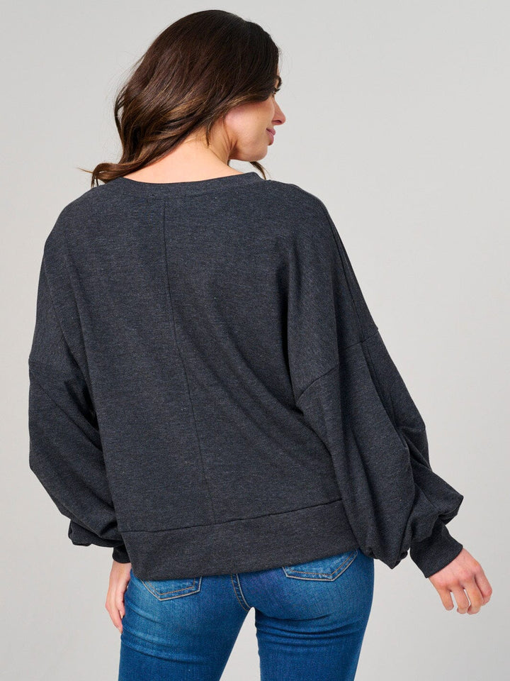 WOMEN'S LONG RUCHED SLEEVE PULLOVER SWEATER