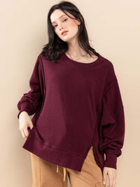 WOMEN'S LONG SLEEVE FRONT SLIT OVERSIZED TOP