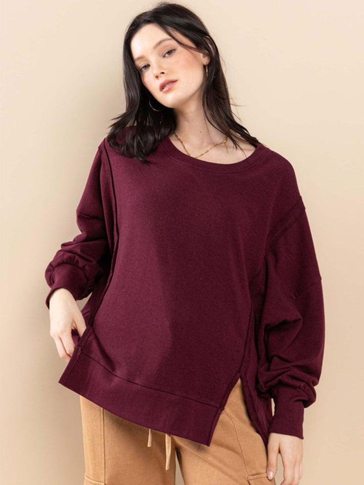 WOMEN'S LONG SLEEVE FRONT SLIT OVERSIZED TOP