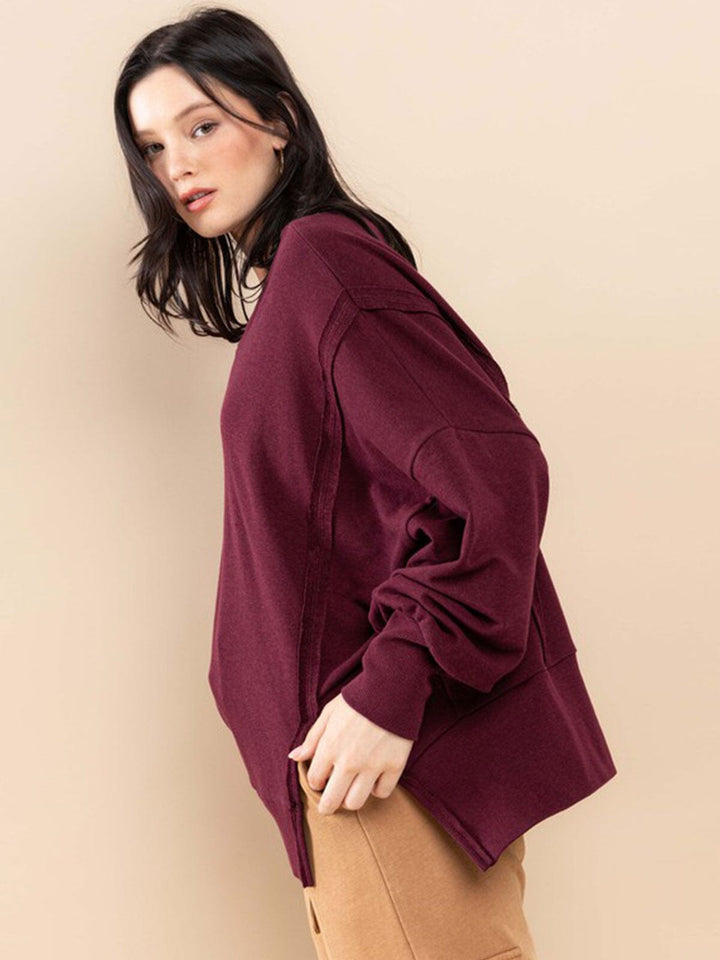 WOMEN'S LONG SLEEVE FRONT SLIT OVERSIZED TOP