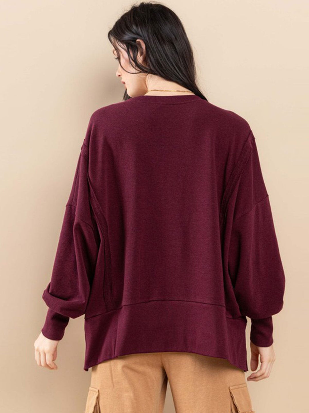 WOMEN'S LONG SLEEVE FRONT SLIT OVERSIZED TOP