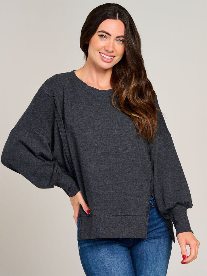 WOMEN'S LONG SLEEVE FRONT SLIT OVERSIZED TOP