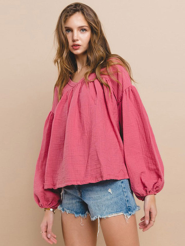 WOMEN'S LONG SLEEVE V-NECK TUNIC BLOUSE TOP
