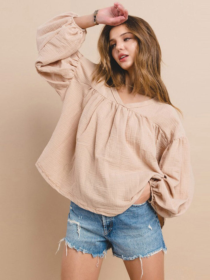 WOMEN'S LONG SLEEVE V-NECK TUNIC BLOUSE TOP
