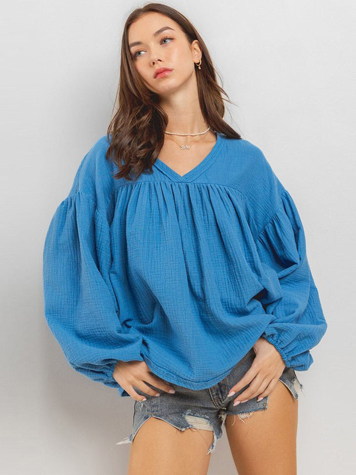 WOMEN'S LONG SLEEVE V-NECK TUNIC BLOUSE TOP