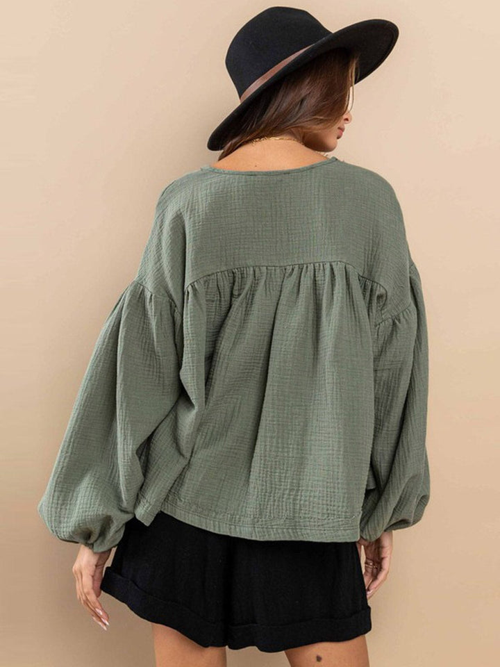 WOMEN'S LONG SLEEVE V-NECK TUNIC BLOUSE TOP