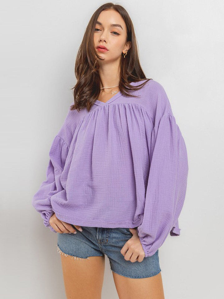 WOMEN'S LONG SLEEVE V-NECK TUNIC BLOUSE TOP