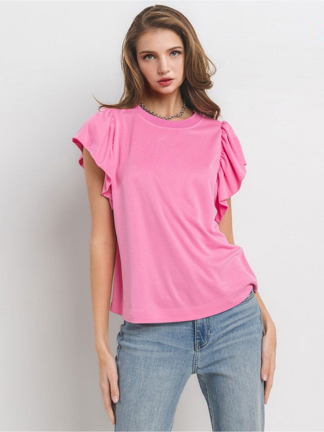 WOMEN'S SHORT RUFFLE SLEEVE BLOUSE