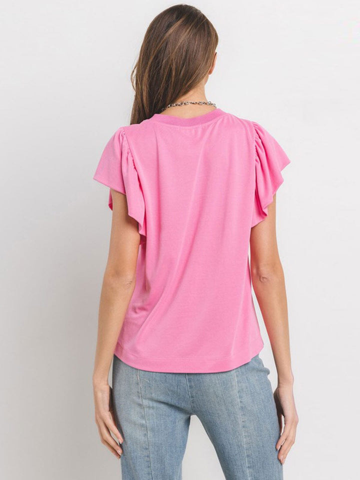 WOMEN'S SHORT RUFFLE SLEEVE BLOUSE