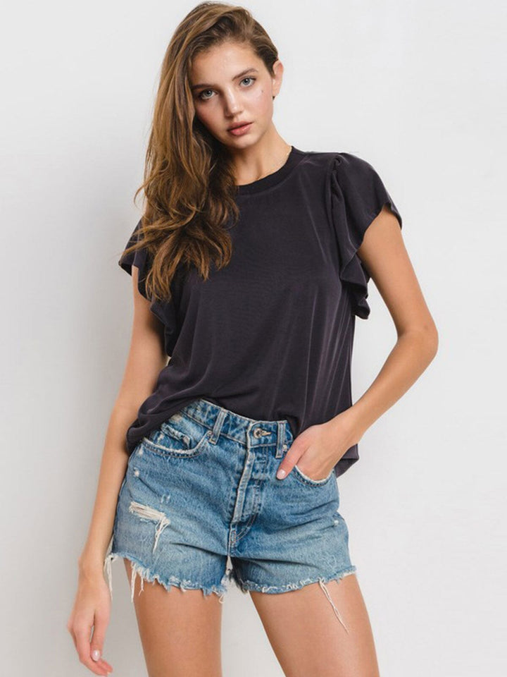 WOMEN'S SHORT RUFFLE SLEEVE BLOUSE