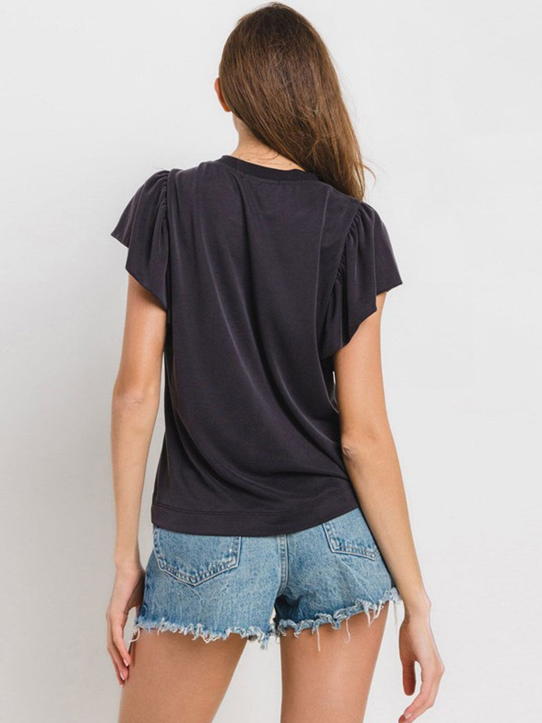 WOMEN'S SHORT RUFFLE SLEEVE BLOUSE