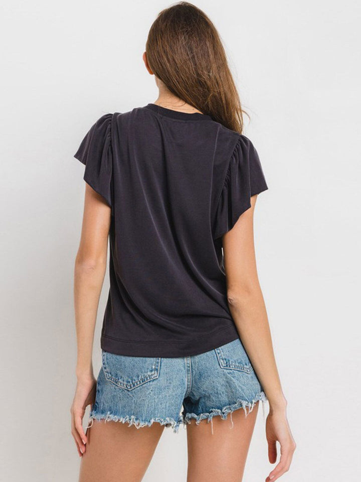 WOMEN'S SHORT RUFFLE SLEEVE BLOUSE