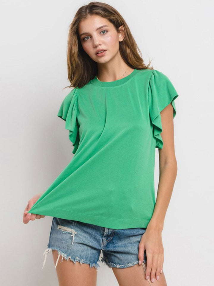 WOMEN'S SHORT RUFFLE SLEEVE BLOUSE