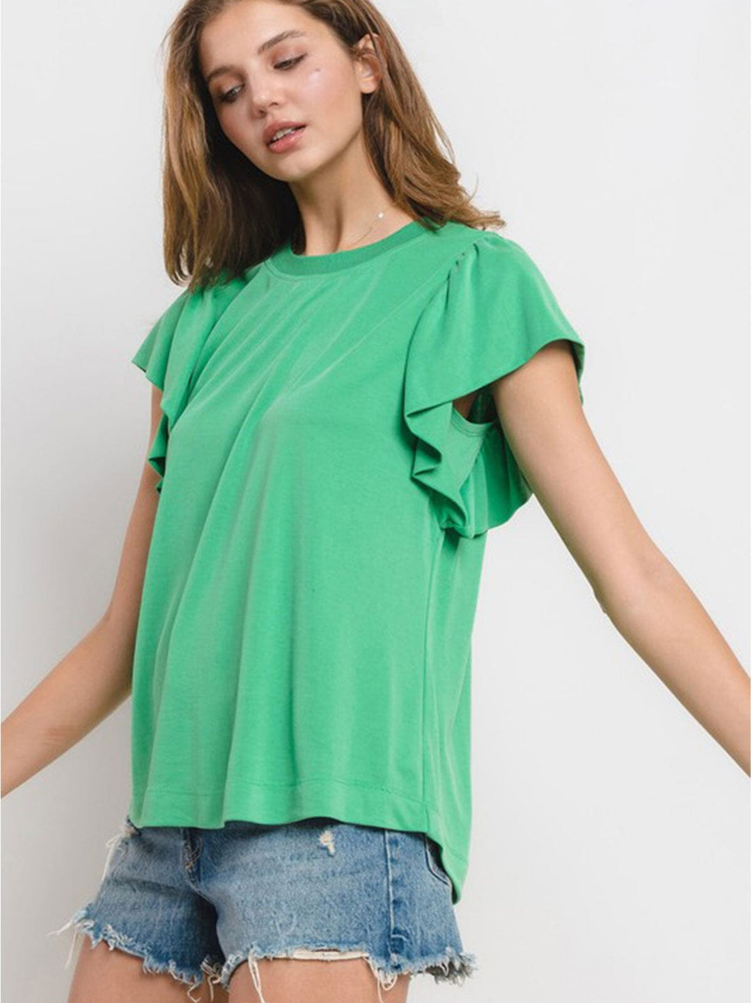 WOMEN'S SHORT RUFFLE SLEEVE BLOUSE