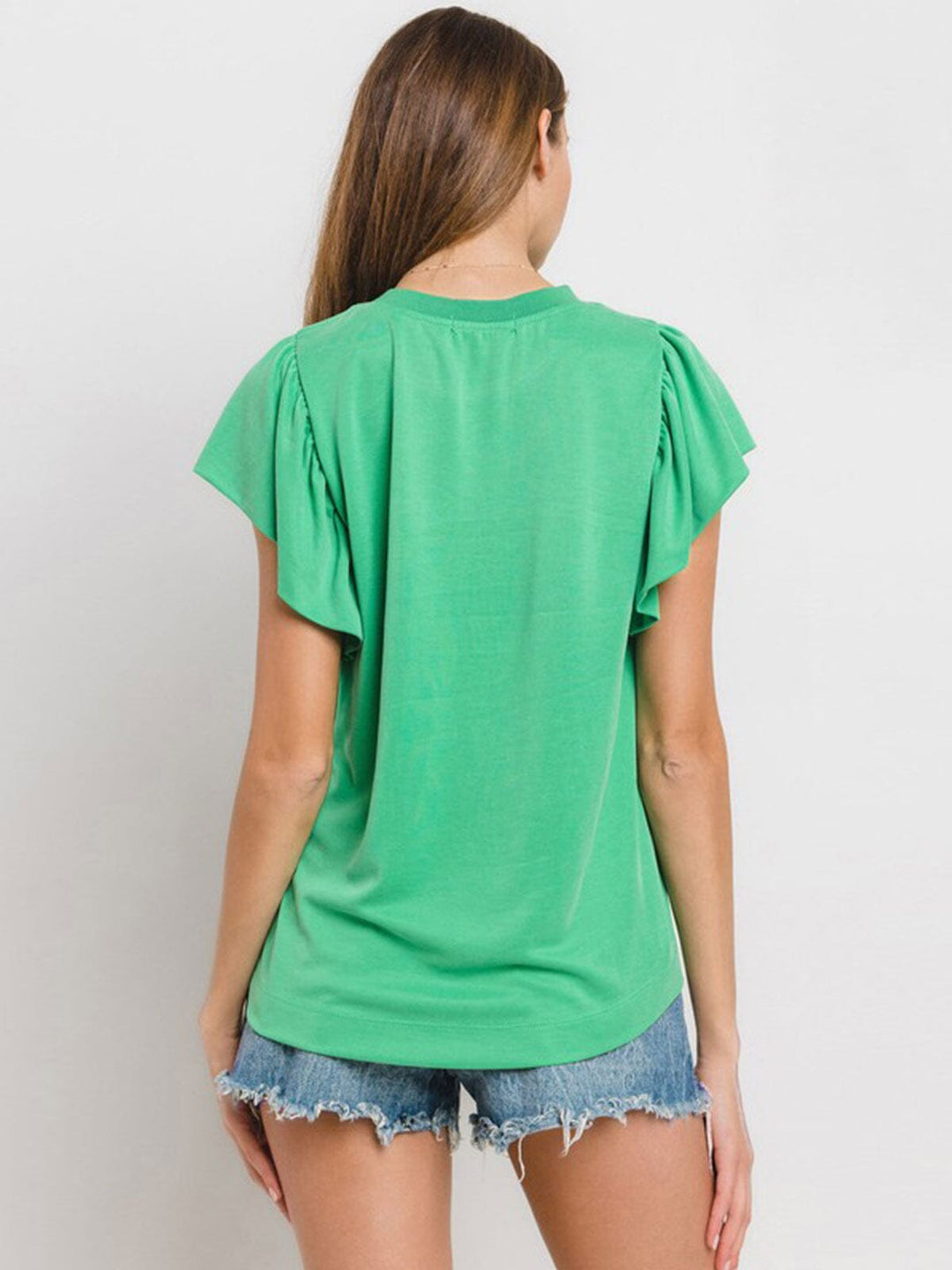 WOMEN'S SHORT RUFFLE SLEEVE BLOUSE