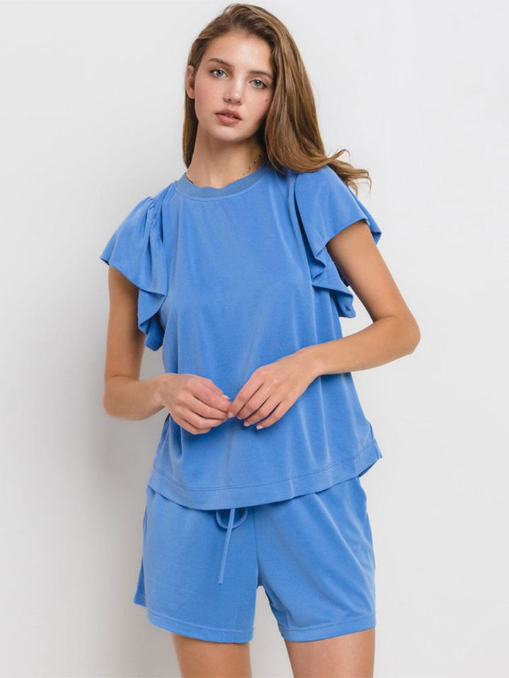 WOMEN'S SHORT RUFFLE SLEEVE BLOUSE