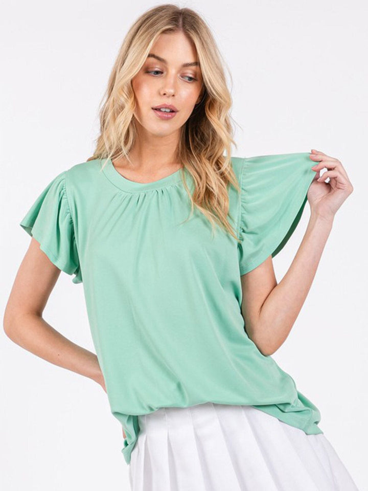 WOMEN'S SHORT RUFFLE SLEEVE TUNIC BLOUSE