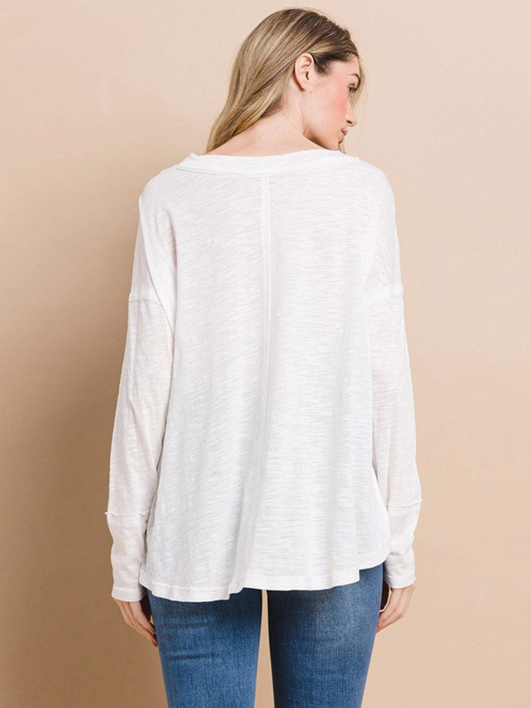 WOMEN'S LONG SLEEVE HIGH-LOW V-NECK OVERSIZED TOP