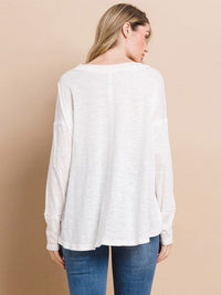 WOMEN'S LONG SLEEVE HIGH-LOW V-NECK OVERSIZED TOP