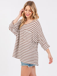 WOMEN'S SHORT SLEEVE LOOSE FIT COLORBLOCK PRINT FRONT POCKET TOP