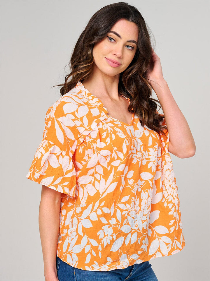WOMEN'S SHORT SLEEVE V-NECK FLORAL PRINT TUNIC BLOUSE