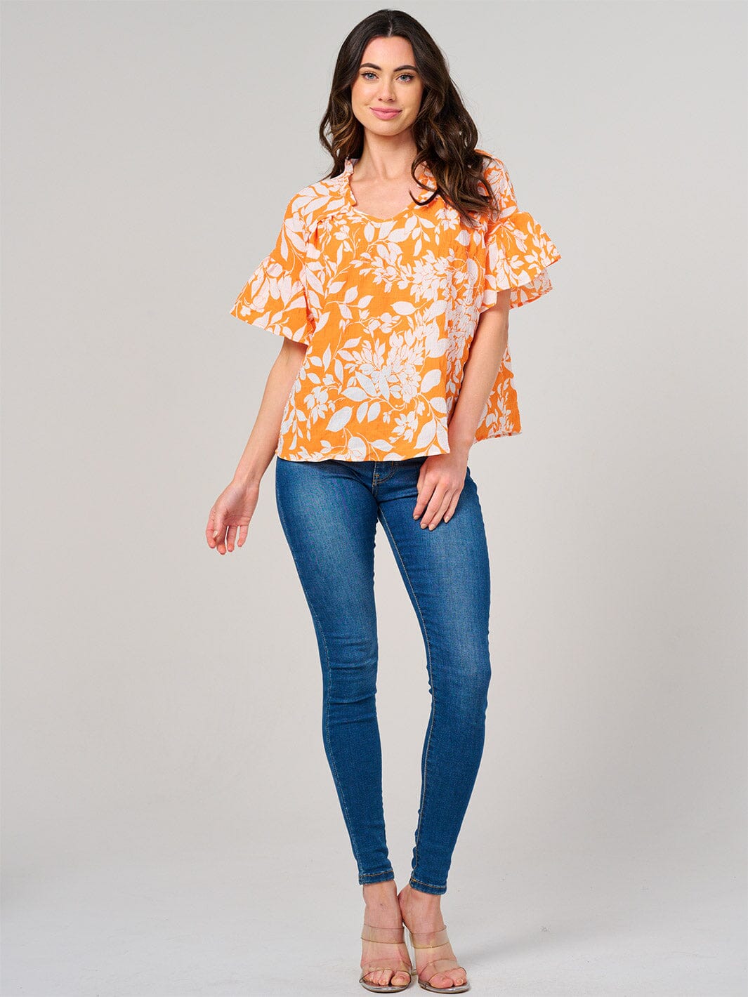 WOMEN'S SHORT SLEEVE V-NECK FLORAL PRINT TUNIC BLOUSE
