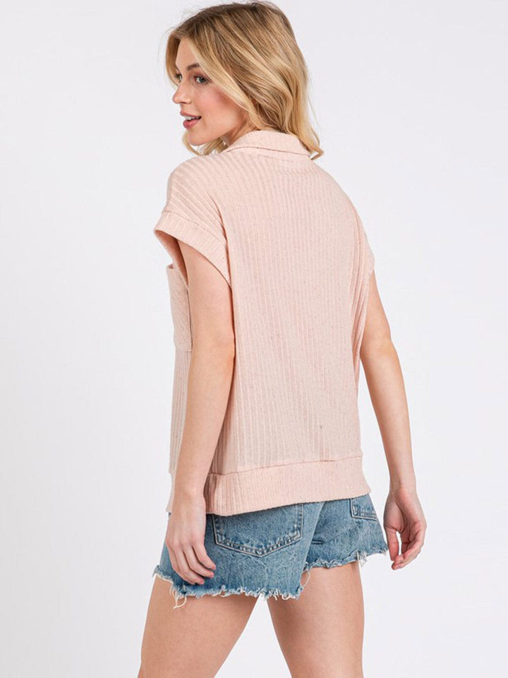 WOMEN'S SHORT SLEEVE V-NECK FRONT POCKET BLOUSE