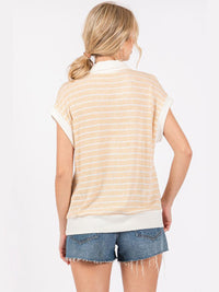 WOMEN'S SHORT SLEEVE V-NECK COLORBLOCK PRINT FRONT POCKET TOP