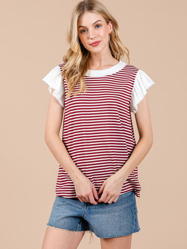 WOMEN'S SHORT SLEEVE COLORBLOCK STRIPES TUNIC TOP