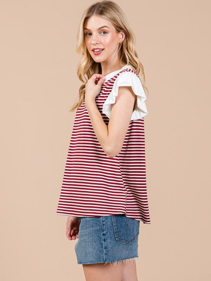WOMEN'S SHORT SLEEVE COLORBLOCK STRIPES TUNIC TOP