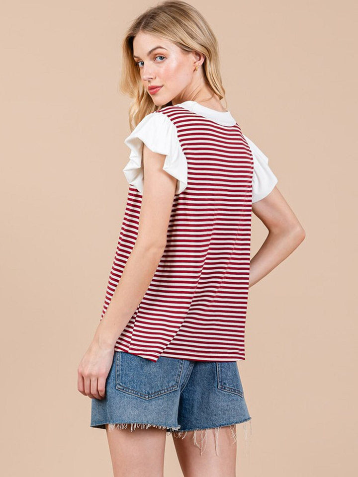 WOMEN'S SHORT SLEEVE COLORBLOCK STRIPES TUNIC TOP
