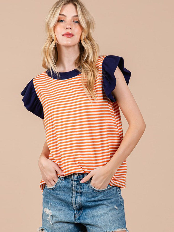WOMEN'S SHORT SLEEVE COLORBLOCK STRIPES TUNIC TOP