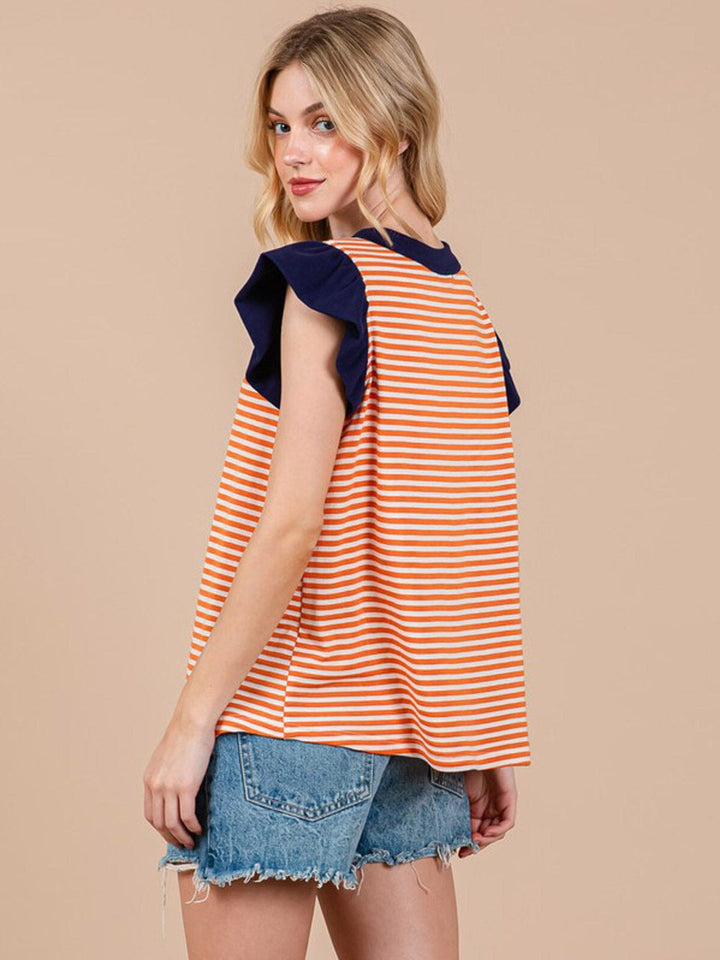 WOMEN'S SHORT SLEEVE COLORBLOCK STRIPES TUNIC TOP