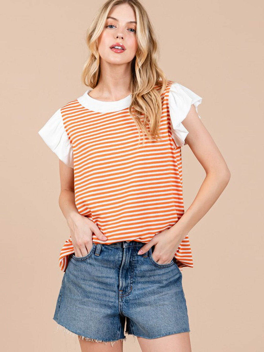 WOMEN'S SHORT SLEEVE COLORBLOCK STRIPES TUNIC TOP