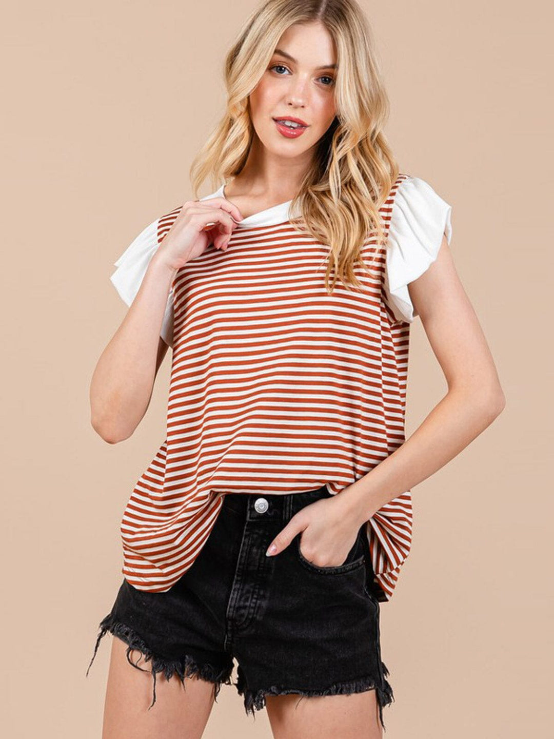 WOMEN'S SHORT SLEEVE COLORBLOCK STRIPES TUNIC TOP