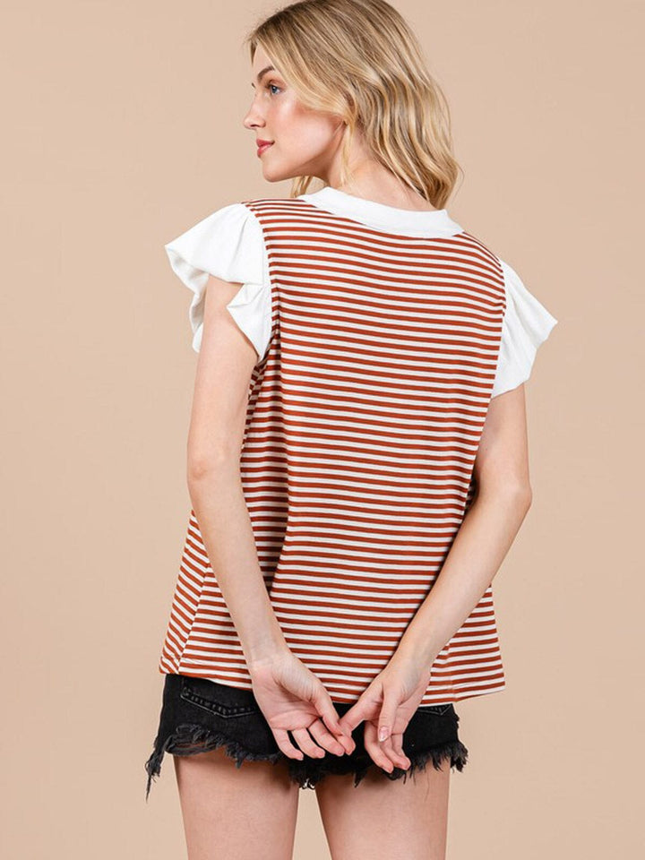 WOMEN'S SHORT SLEEVE COLORBLOCK STRIPES TUNIC TOP