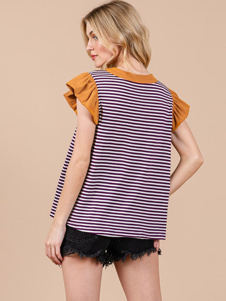 WOMEN'S SHORT SLEEVE COLORBLOCK STRIPES TUNIC TOP